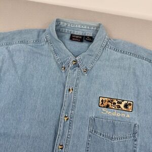Vintage 90s Blue Denim Short Sleeve Button Down Mens XXL Southwestern Gorpcore